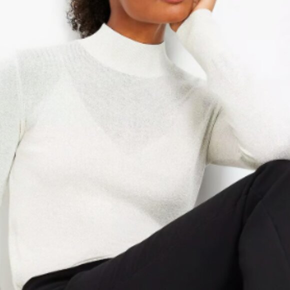 ANN TAYLOR LOFT SHIMMER MOCK NECK SWEATER SEMI SHEER POPCORN NWT M - Picture 4 of 13